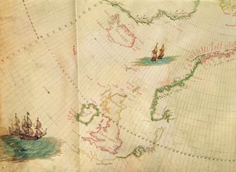 Ms. 1288 fol. 1 Polaruret, detalj av England, Irland och Norge, från en samling nederländska sjökartor gravyr